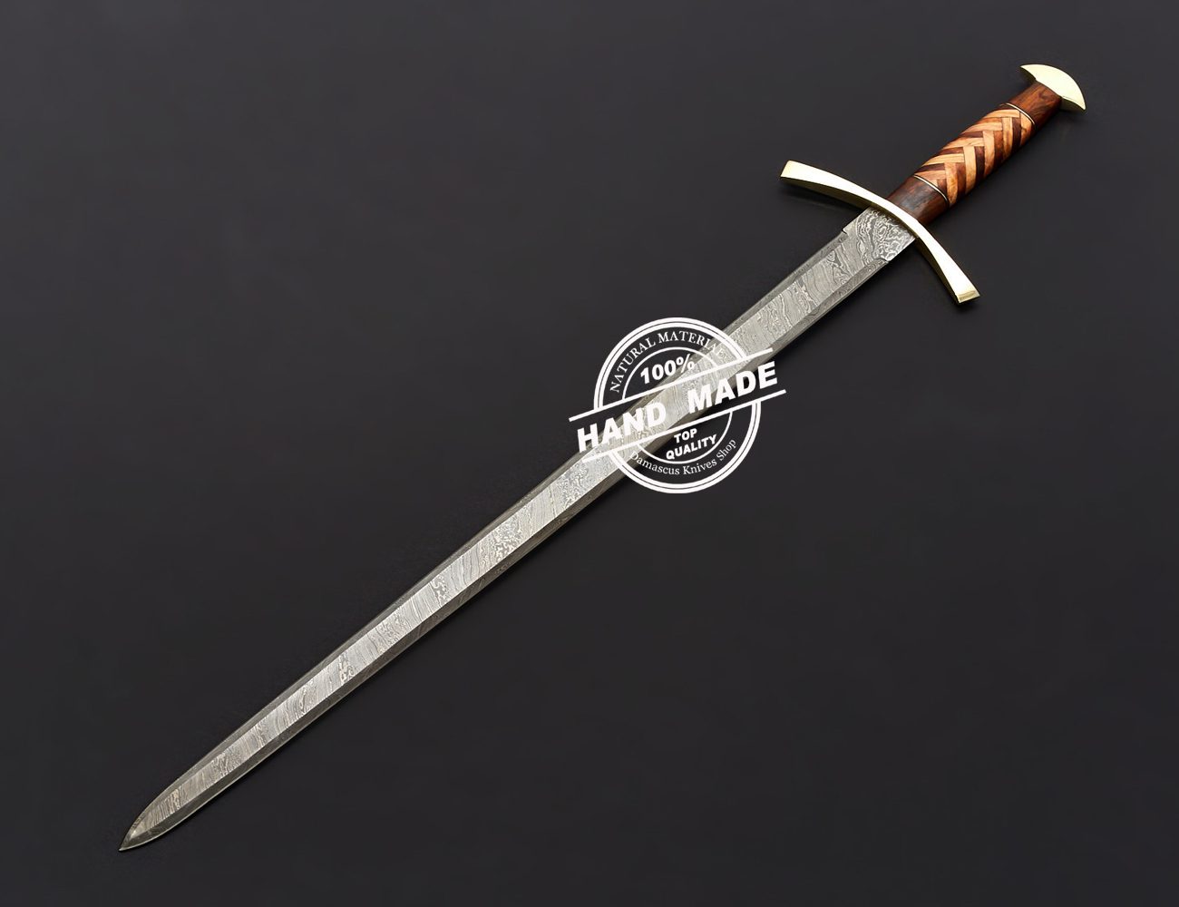 Damascus Viking Sword Custom Handmade Damascus Steel Fixed Blade 3804