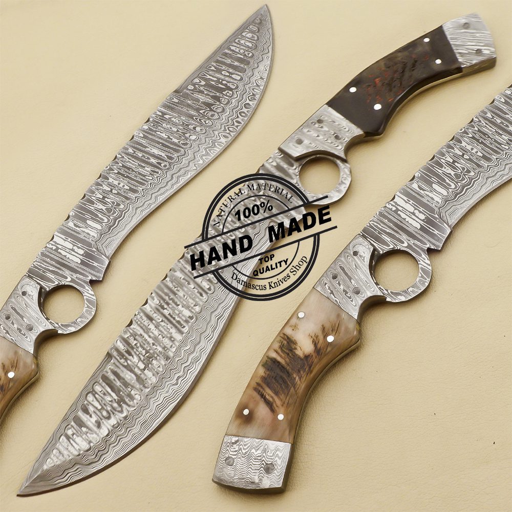 Damascus Finger Bowie Knife Handmade Damascus Steel Hunting Knife 3220