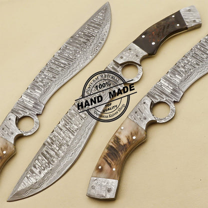 Damascus Finger Bowie Knife Handmade Damascus Steel Hunting Knife 3220