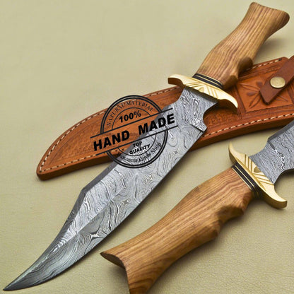 Damascus Bowie Knife Fixed Blade Custom Handmade Damascus Steel Knife 3197