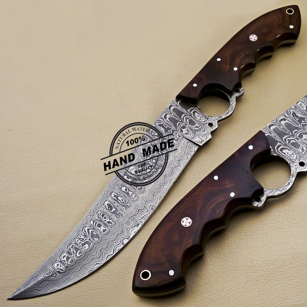Finger Damascus Bowie Knife Custom Handmade Damascus Steel Knife 3159