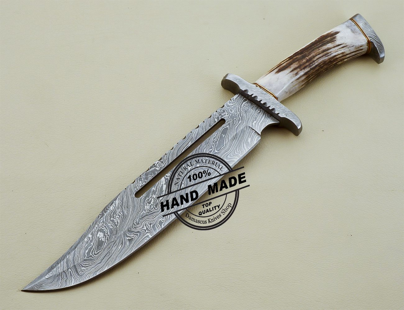 Damascus Rambo Bowie Knife Custom Handmade Damascus Steel Knife 3201