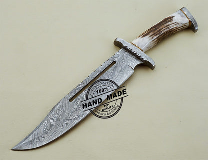 Damascus Rambo Bowie Knife Custom Handmade Damascus Steel Knife 3201