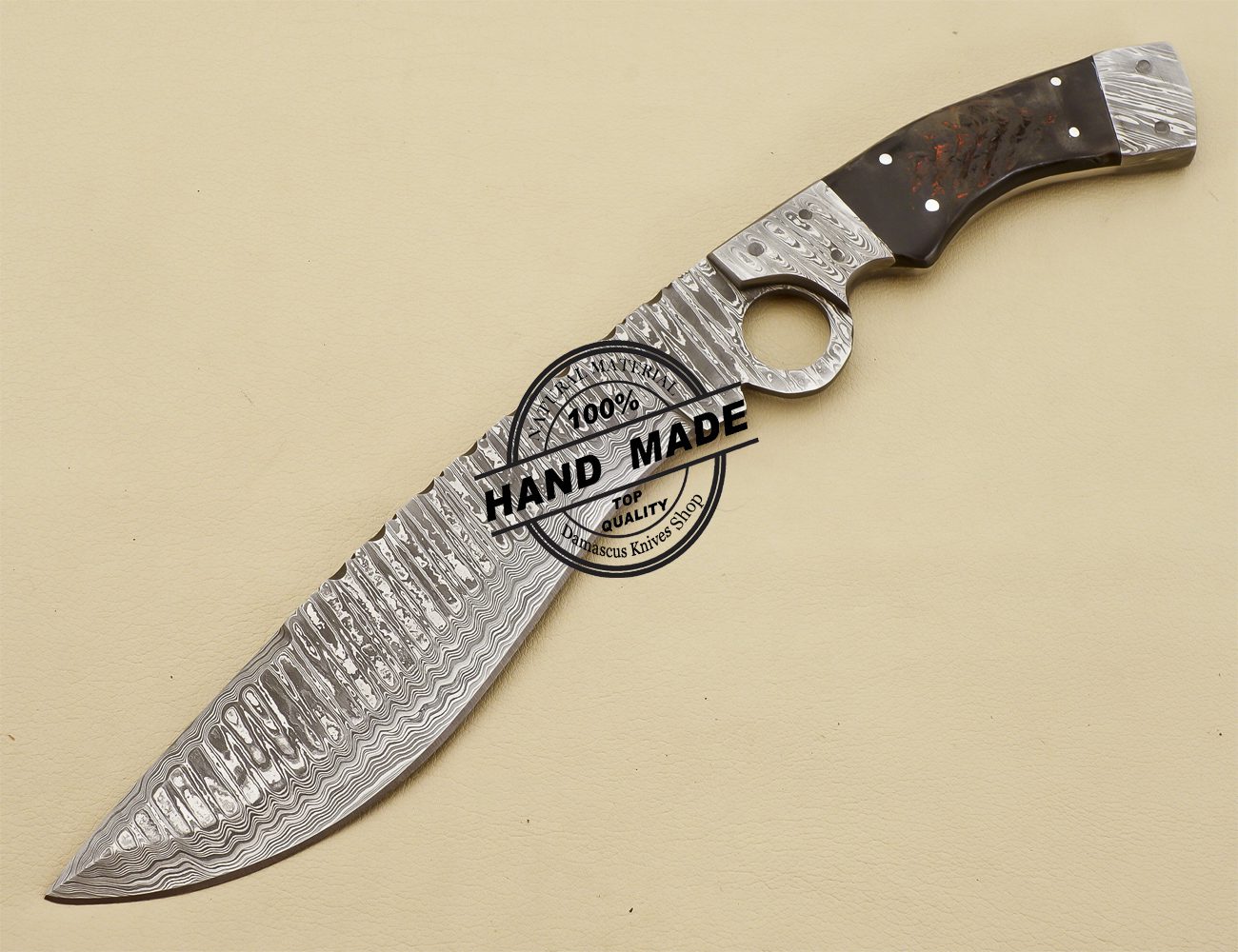Damascus Finger Bowie Knife Handmade Damascus Steel Hunting Knife 3220