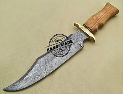 Damascus Bowie Knife Fixed Blade Custom Handmade Damascus Steel Knife 3197