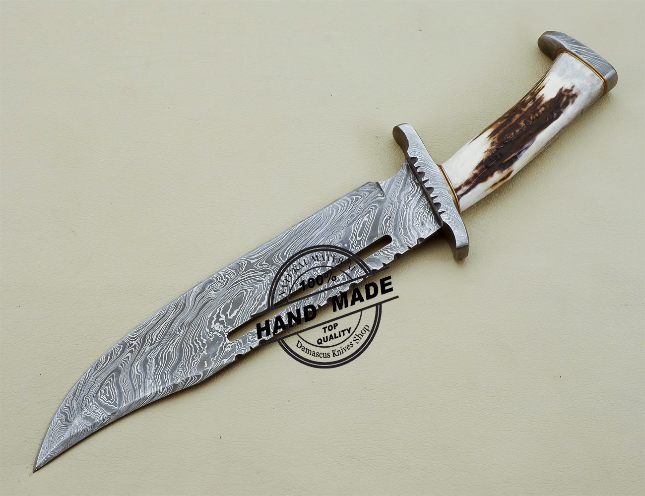 Damascus Rambo Bowie Knife Custom Handmade Damascus Steel Knife 3201
