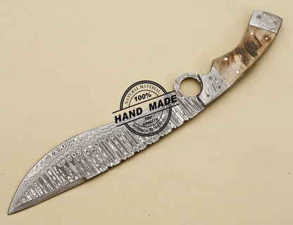 Damascus Finger Bowie Knife Handmade Damascus Steel Hunting Knife 3220