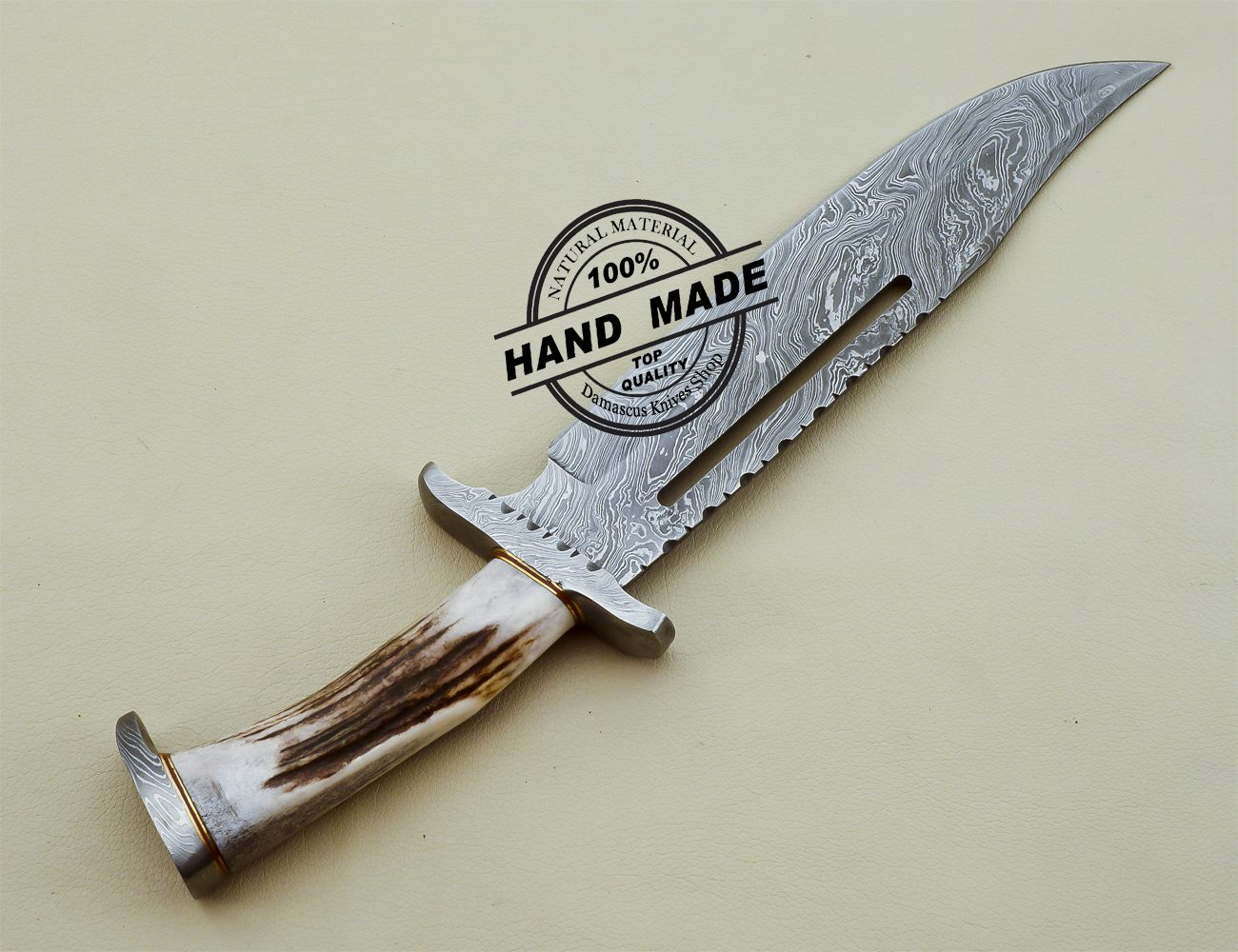 Damascus Rambo Bowie Knife Custom Handmade Damascus Steel Knife 3201