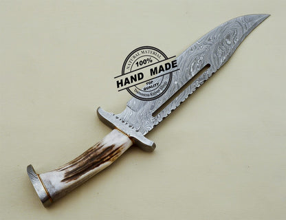 Damascus Rambo Bowie Knife Custom Handmade Damascus Steel Knife 3201