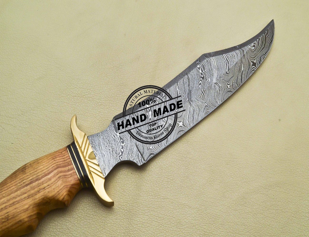 Damascus Bowie Knife Fixed Blade Custom Handmade Damascus Steel Knife 3197