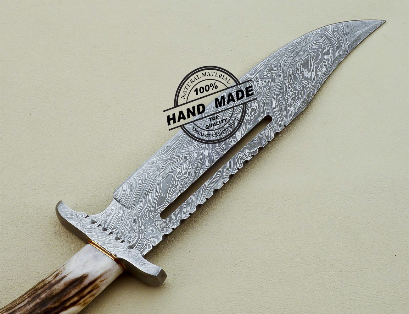 Damascus Rambo Bowie Knife Custom Handmade Damascus Steel Knife 3201