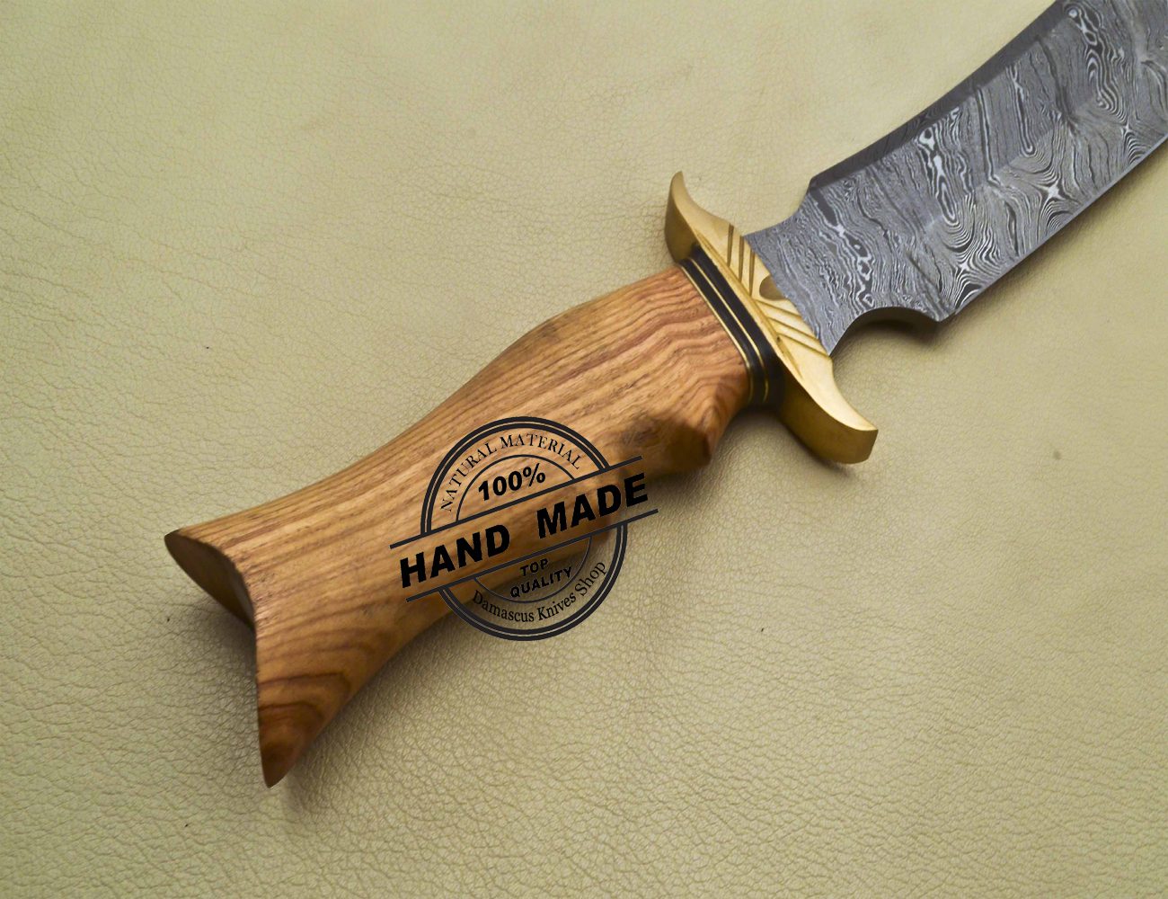 Damascus Bowie Knife Fixed Blade Custom Handmade Damascus Steel Knife 3197