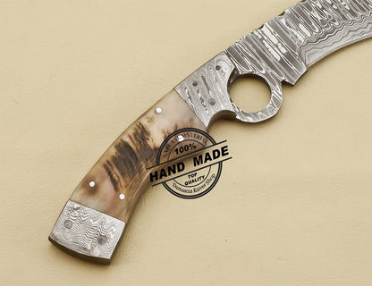 Damascus Finger Bowie Knife Handmade Damascus Steel Hunting Knife 3220