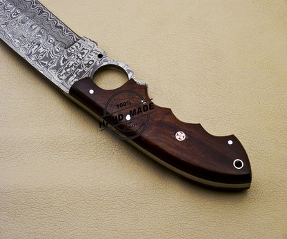 Finger Damascus Bowie Knife Custom Handmade Damascus Steel Knife 3159