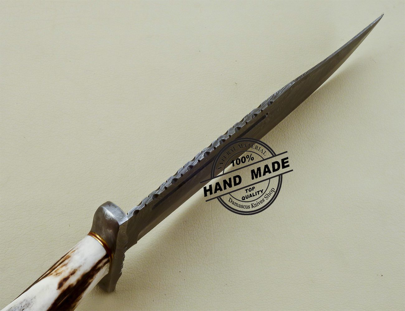 Damascus Rambo Bowie Knife Custom Handmade Damascus Steel Knife 3201