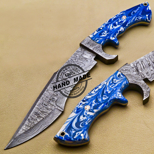 Damascus Bowie Knife Custom Handmade Damascus Steel Hunting Knife 3184