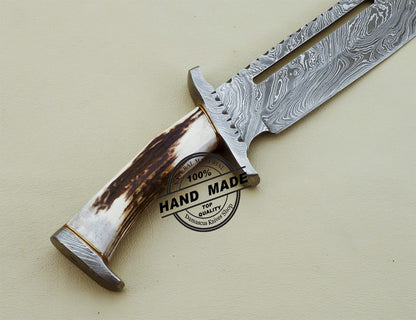 Damascus Rambo Bowie Knife Custom Handmade Damascus Steel Knife 3201