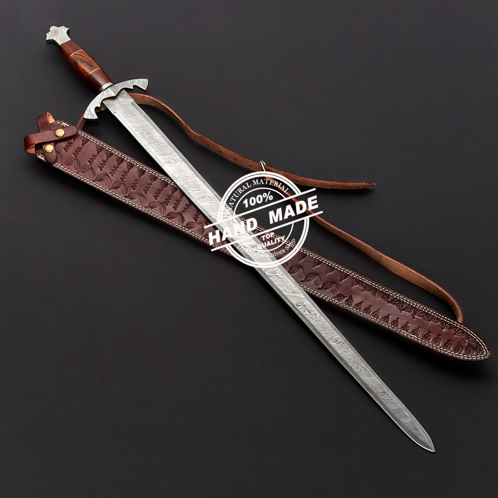 Damascus Medieval Sword Custom Handmade Damascus Steel Fixed Blade Sword 3805
