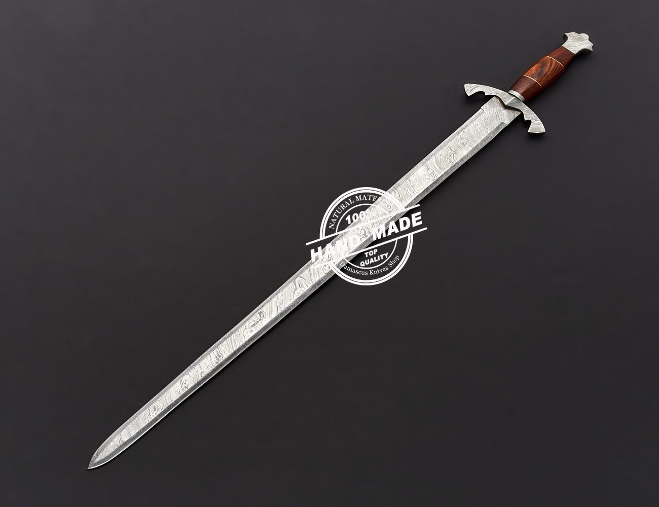 Damascus Medieval Sword Custom Handmade Damascus Steel Fixed Blade Sword 3805