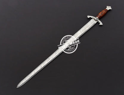 Damascus Medieval Sword Custom Handmade Damascus Steel Fixed Blade Sword 3805