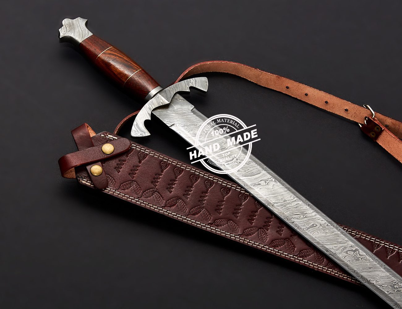 Damascus Medieval Sword Custom Handmade Damascus Steel Fixed Blade Sword 3805