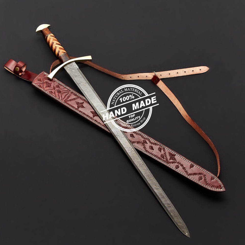 Damascus Viking Sword Custom Handmade Damascus Steel Fixed Blade 3804