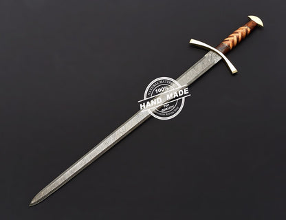 Damascus Viking Sword Custom Handmade Damascus Steel Fixed Blade 3804