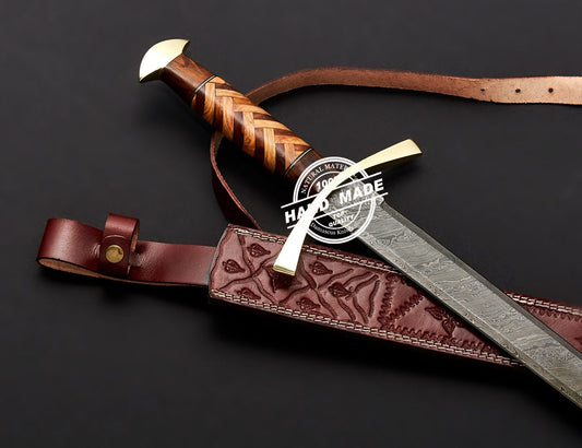 Damascus Viking Sword Custom Handmade Damascus Steel Fixed Blade 3804