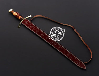 Damascus Viking Sword Custom Handmade Damascus Steel Fixed Blade 3804