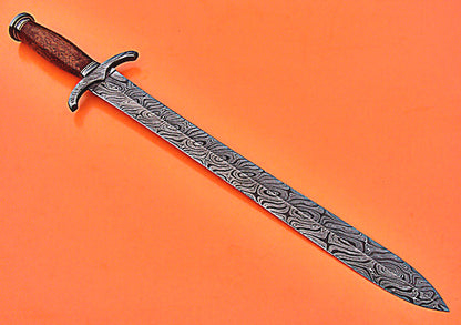 Online Selling Damascus Sword Custom Handmade With Rose Wood Handle 1719