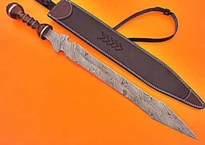 29 Inch Damascus Sword Custom Handmade Damascus S with Rose wood Handle