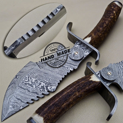 Damascus Tracker Knife Fixed Blade Handmade Damascus Steel Knife 1635