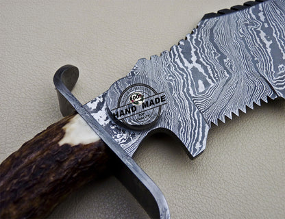 Damascus Tracker Knife Fixed Blade Handmade Damascus Steel Knife 1635