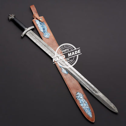 Damascus Viking Sword Fixed Blade Handmade Damascus Steel Sword 3802