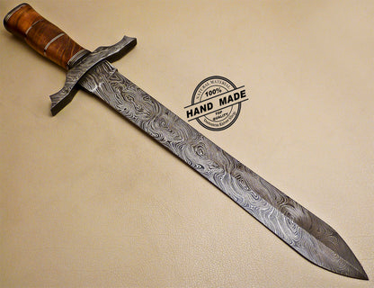 19 Inch Damascus Sword Custom Handmade Damascus Steel Sword 1014