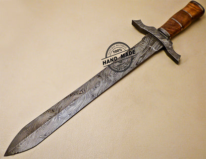 19 Inch Damascus Sword Custom Handmade Damascus Steel Sword 1014